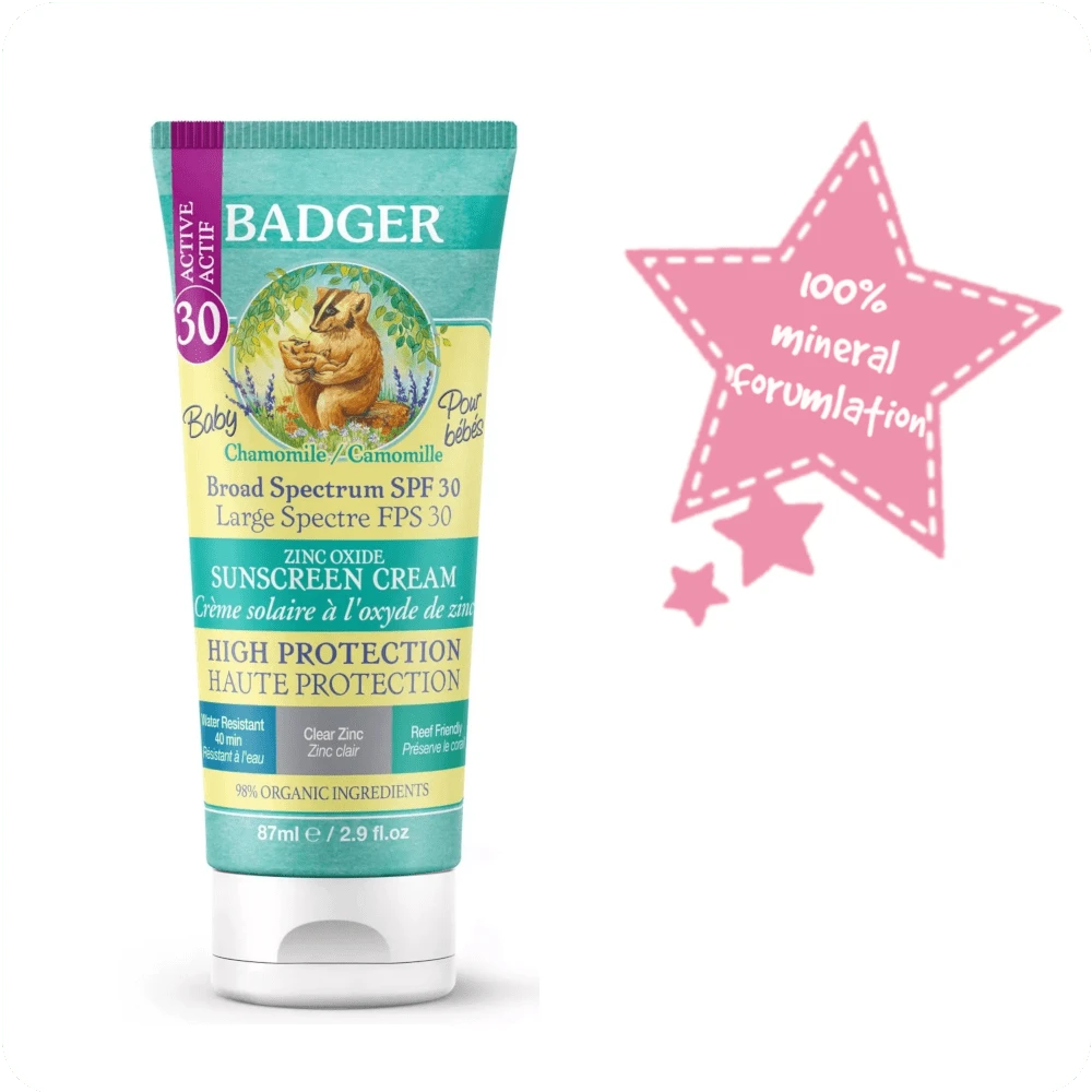 Badger écran solaire à large spectre 30 spf100% formulation minérale